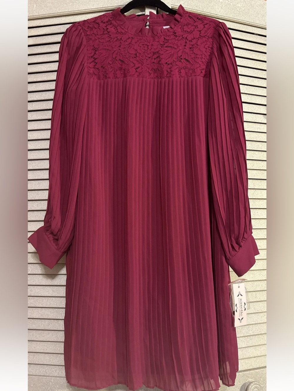 Nanette Lepore Wine Pleated Lace Yoke Tunic